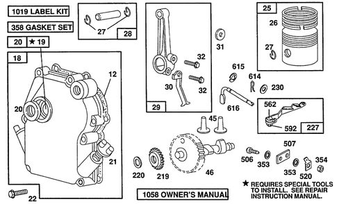 Crankcase Cover,piston,cam Diagram and Parts List for 80232-2937-01  Briggs and Stratton Engine